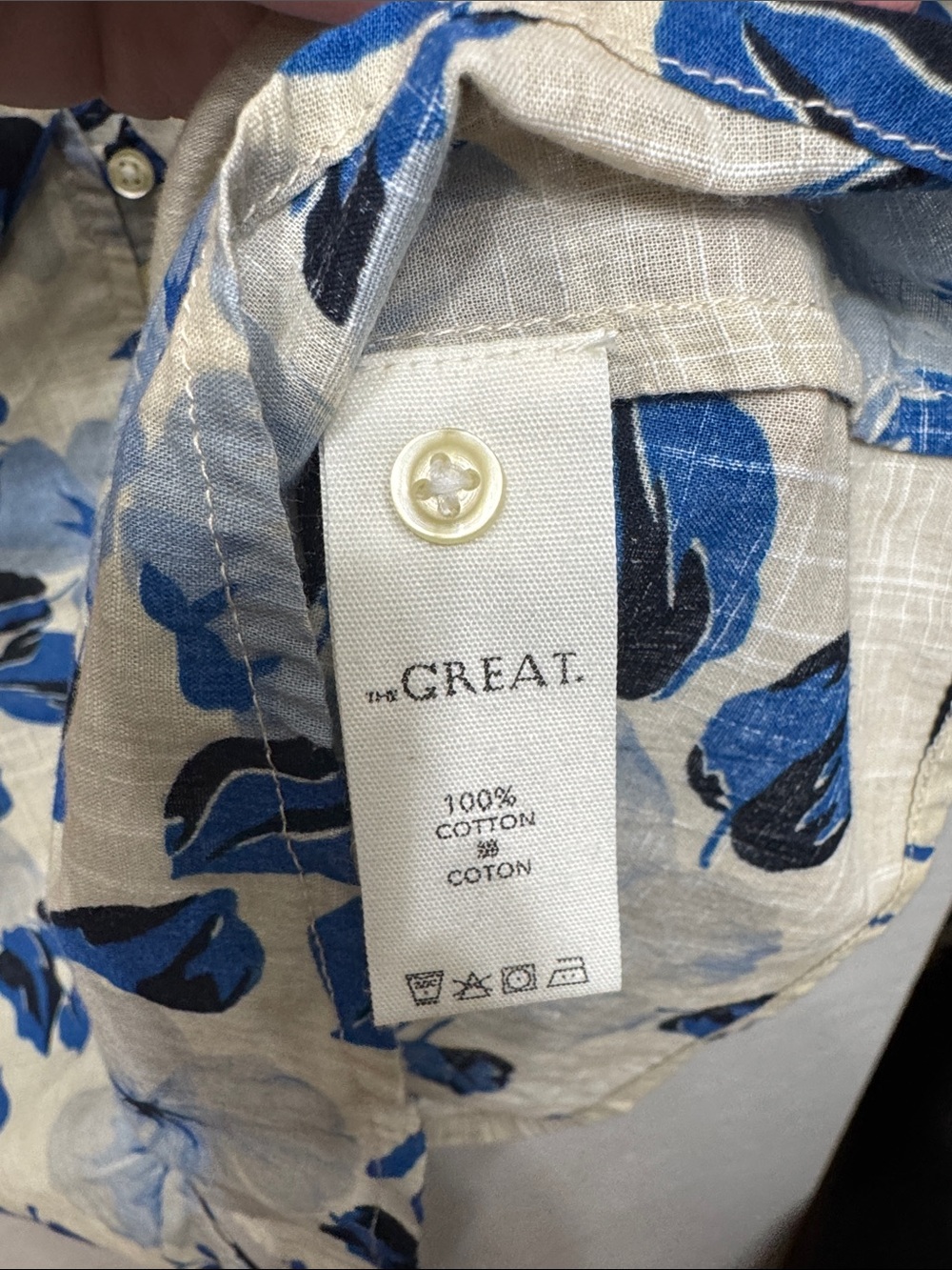 The Great The Fairway Blue Floral Puff Sleeve Button-Front Cotton Blouse - Picture 6 of 7